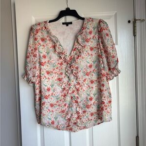 Floral Ruffle Blouse - Pink and Green